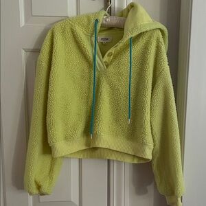 Yellow Fleece Hoodie with Blue Drawstrings
